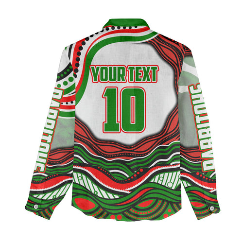 Personalized South Sydney Rabbitohs Women Casual Shirt Aboriginal Dot Art - Dreamtime Rugby Mascot