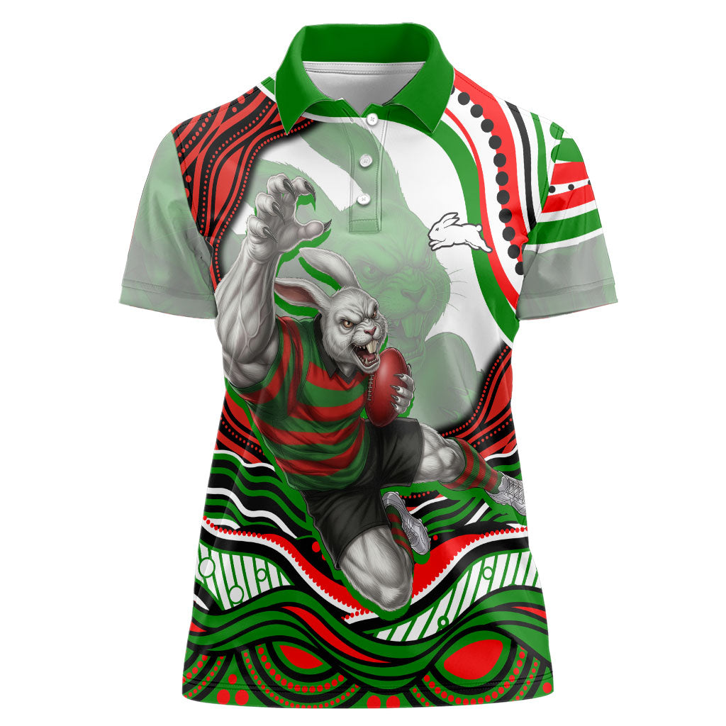 Personalized South Sydney Rabbitohs Women Polo Shirt Aboriginal Dot Art - Dreamtime Rugby Mascot