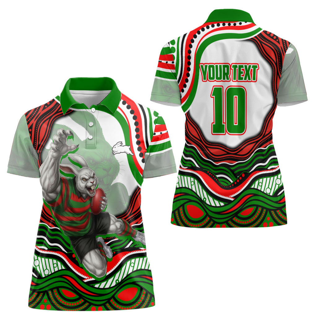 Personalized South Sydney Rabbitohs Women Polo Shirt Aboriginal Dot Art - Dreamtime Rugby Mascot