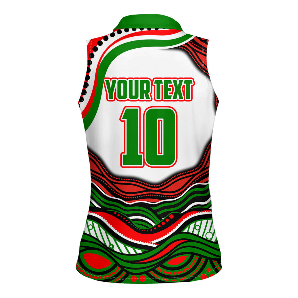 Personalized South Sydney Rabbitohs Women Sleeveless Polo Shirt Aboriginal Dot Art - Dreamtime Rugby Mascot