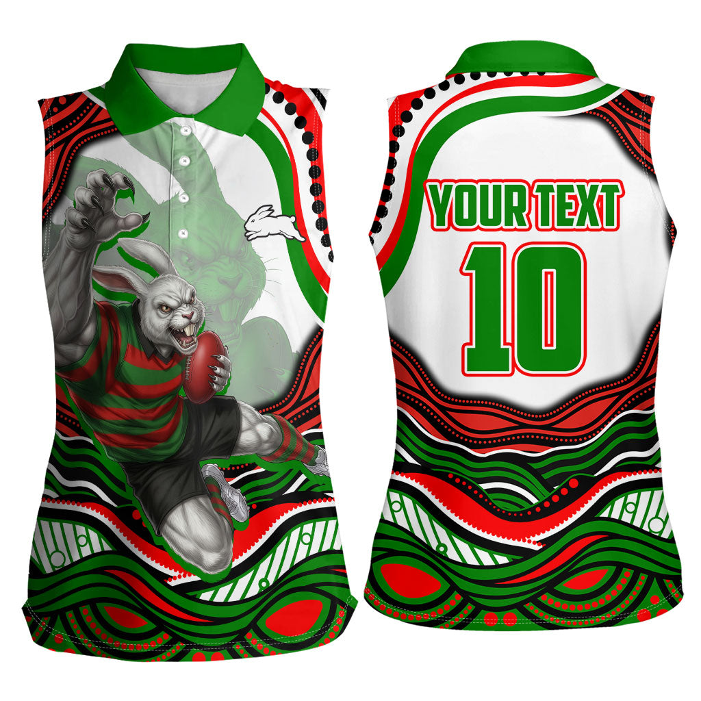 Personalized South Sydney Rabbitohs Women Sleeveless Polo Shirt Aboriginal Dot Art - Dreamtime Rugby Mascot