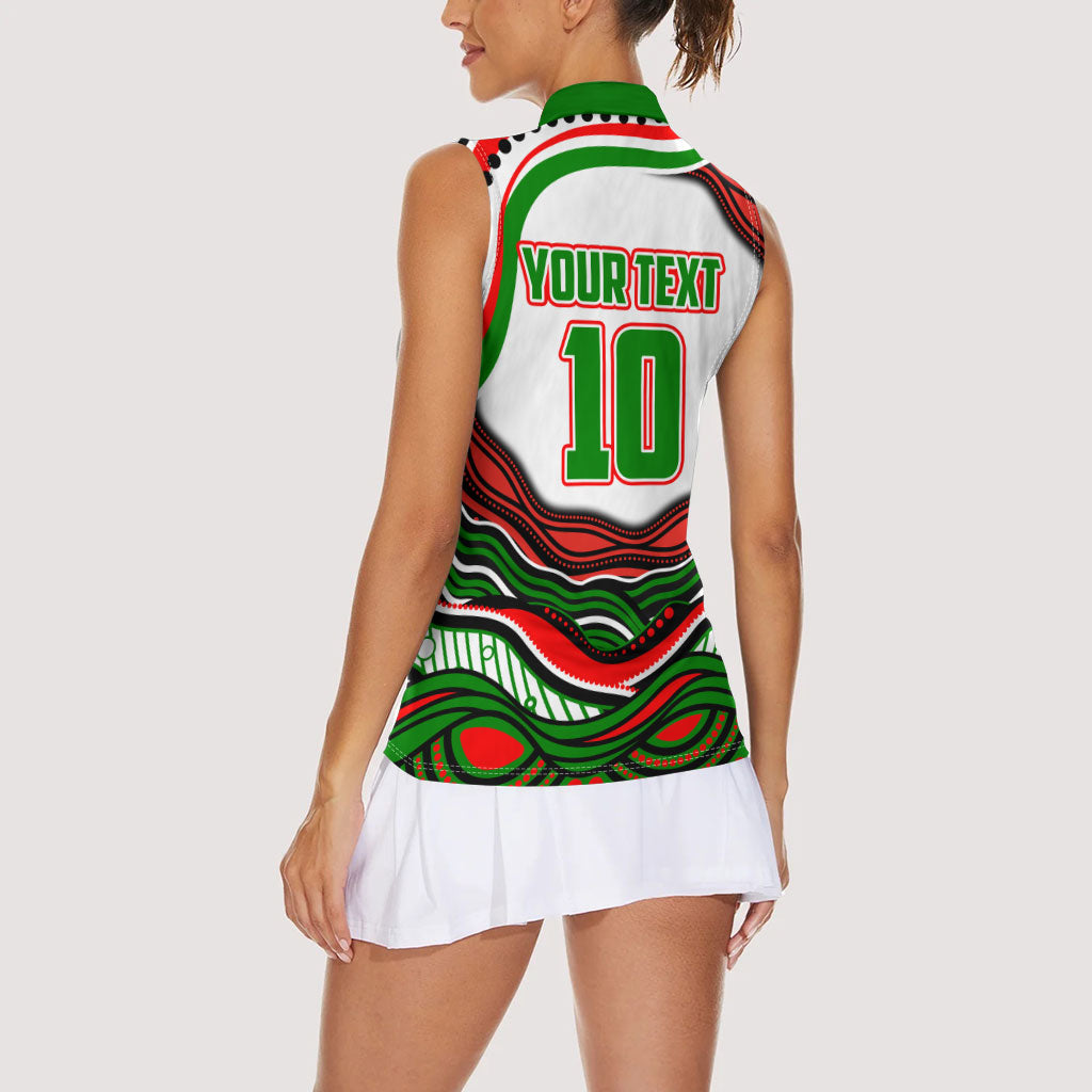 Personalized South Sydney Rabbitohs Women Sleeveless Polo Shirt Aboriginal Dot Art - Dreamtime Rugby Mascot