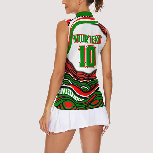 Personalized South Sydney Rabbitohs Women Sleeveless Polo Shirt Aboriginal Dot Art - Dreamtime Rugby Mascot