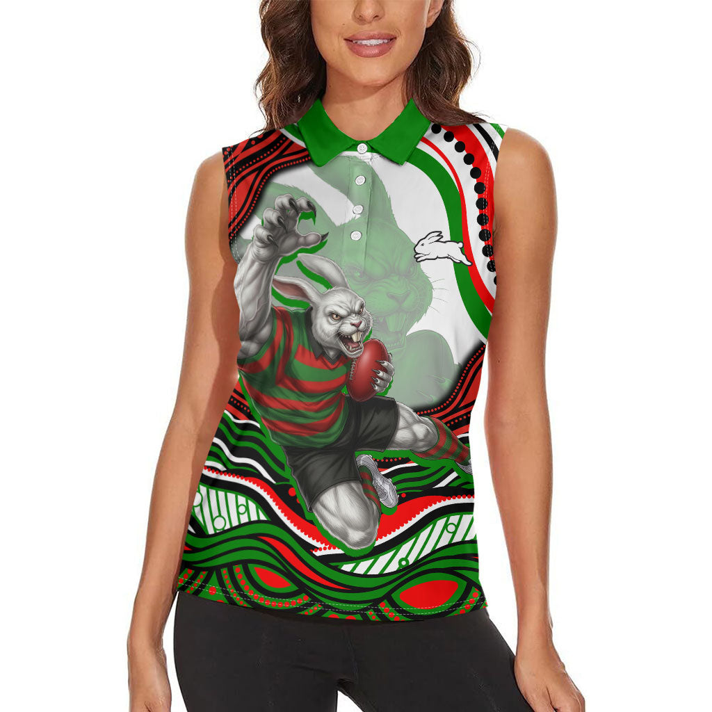 Personalized South Sydney Rabbitohs Women Sleeveless Polo Shirt Aboriginal Dot Art - Dreamtime Rugby Mascot