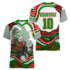 Personalized South Sydney Rabbitohs Women V-Neck T-Shirt Aboriginal Dot Art - Dreamtime Rugby Mascot
