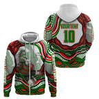 Personalized South Sydney Rabbitohs Zip Hoodie Aboriginal Dot Art - Dreamtime Rugby Mascot