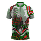 Personalized South Sydney Rabbitohs Zipper Polo Shirt Aboriginal Dot Art - Dreamtime Rugby Mascot