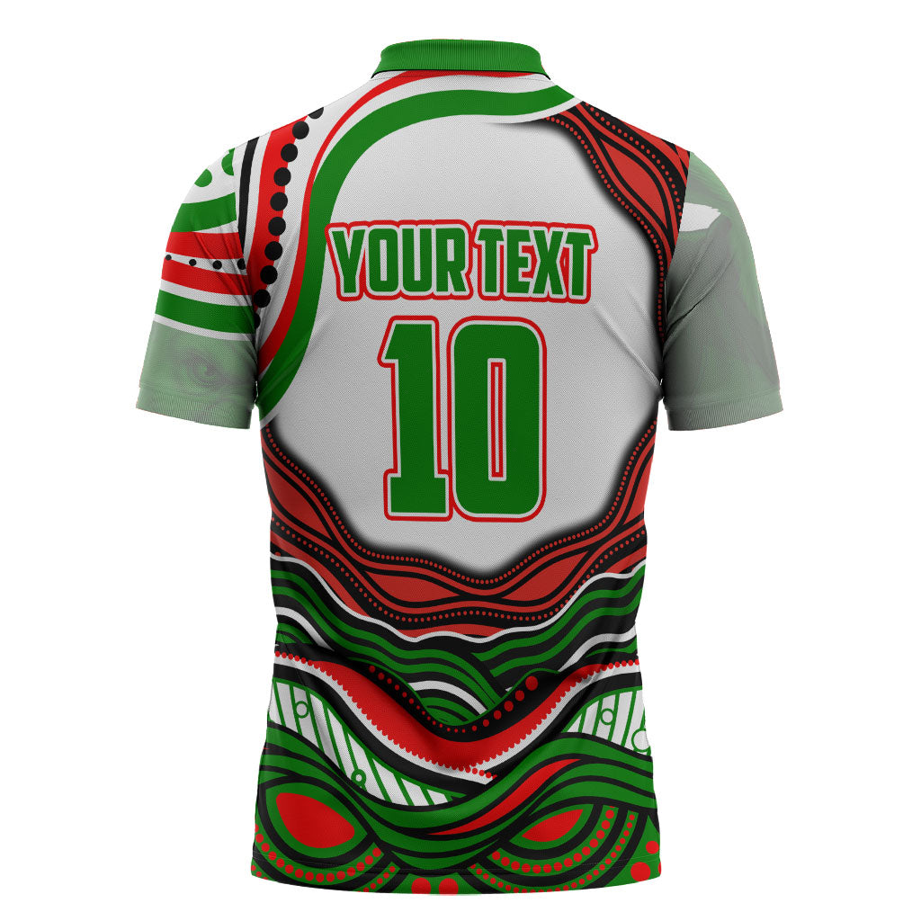 Personalized South Sydney Rabbitohs Zipper Polo Shirt Aboriginal Dot Art - Dreamtime Rugby Mascot