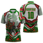 Personalized South Sydney Rabbitohs Zipper Polo Shirt Aboriginal Dot Art - Dreamtime Rugby Mascot