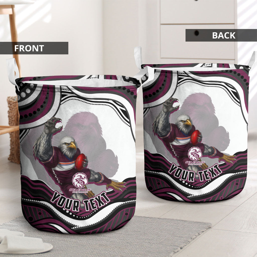 Personalized Manly Warringah Sea Eagles Laundry Basket Aboriginal Dot Art - Dreamtime Rugby Mascot