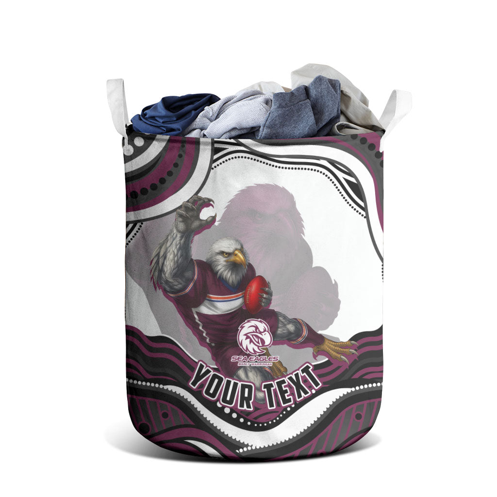 Personalized Manly Warringah Sea Eagles Laundry Basket Aboriginal Dot Art - Dreamtime Rugby Mascot