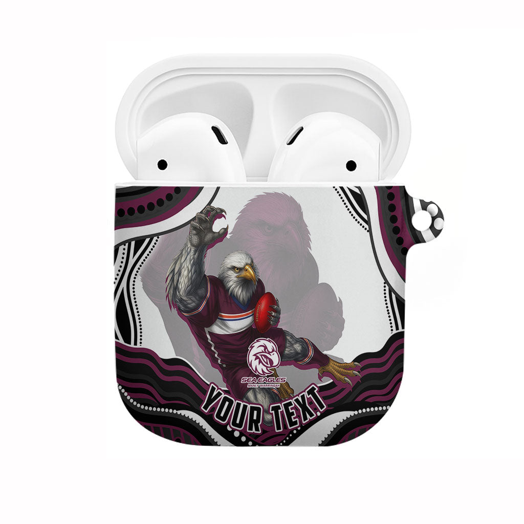 Personalized Manly Warringah Sea Eagles AirPods Case Aboriginal Dot Art - Dreamtime Rugby Mascot