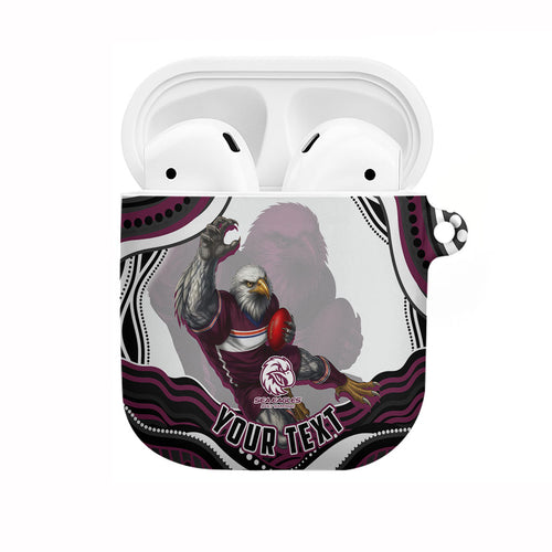 Personalized Manly Warringah Sea Eagles AirPods Case Aboriginal Dot Art - Dreamtime Rugby Mascot