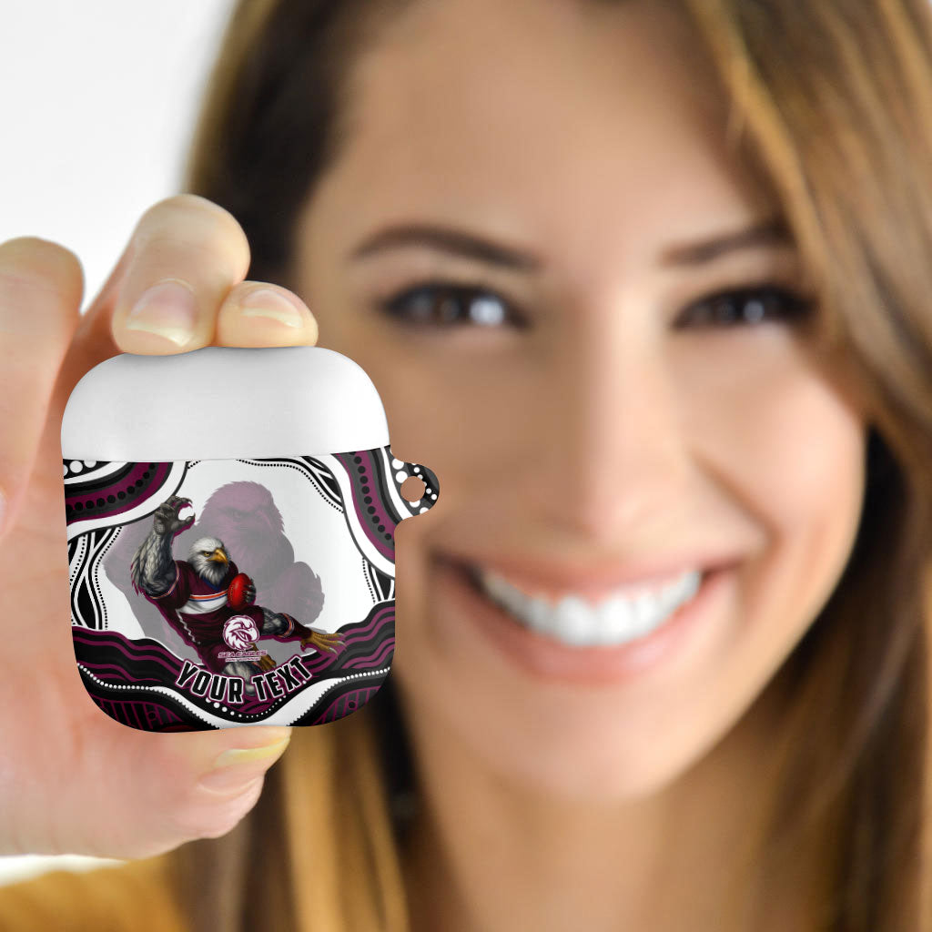 Personalized Manly Warringah Sea Eagles AirPods Case Aboriginal Dot Art - Dreamtime Rugby Mascot