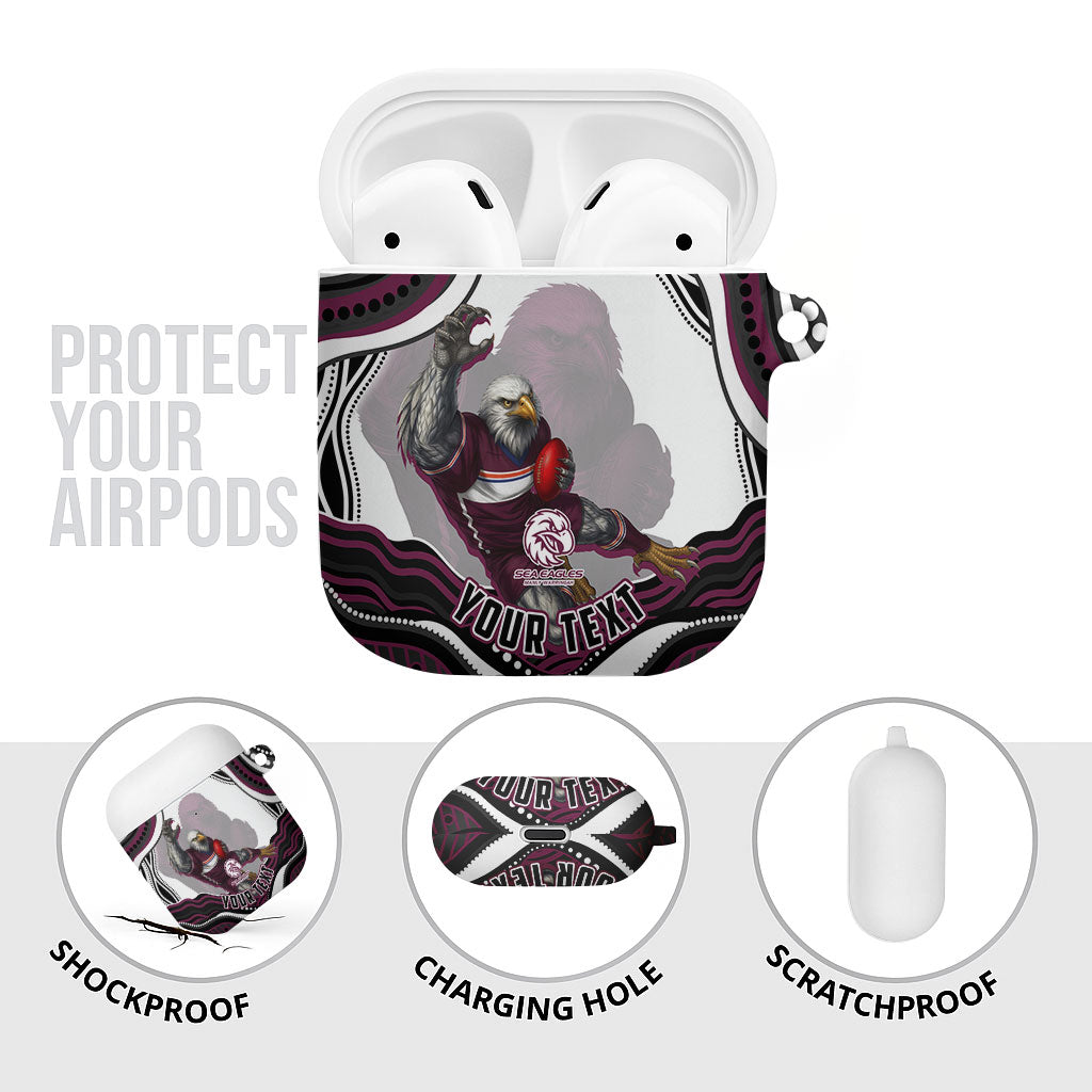 Personalized Manly Warringah Sea Eagles AirPods Case Aboriginal Dot Art - Dreamtime Rugby Mascot