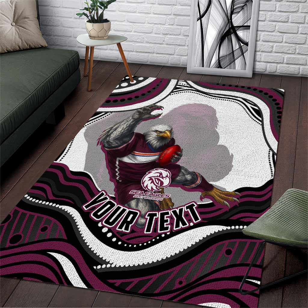Personalized Manly Warringah Sea Eagles Area Rug Aboriginal Dot Art - Dreamtime Rugby Mascot