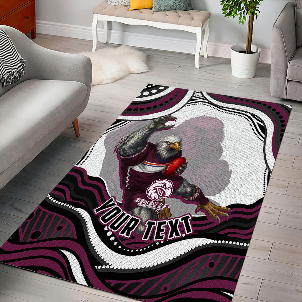 Personalized Manly Warringah Sea Eagles Area Rug Aboriginal Dot Art - Dreamtime Rugby Mascot