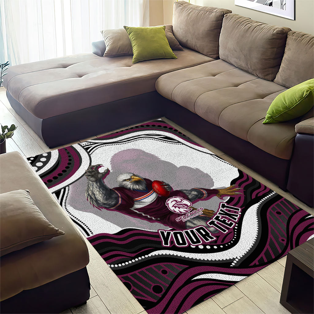 Personalized Manly Warringah Sea Eagles Area Rug Aboriginal Dot Art - Dreamtime Rugby Mascot