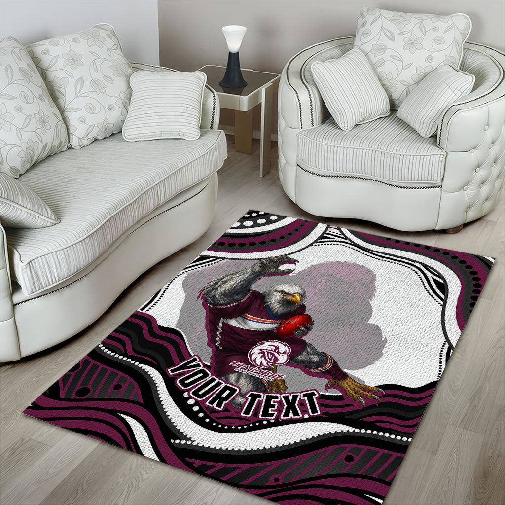 Personalized Manly Warringah Sea Eagles Area Rug Aboriginal Dot Art - Dreamtime Rugby Mascot