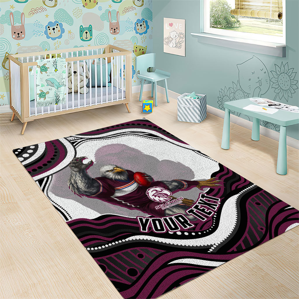 Personalized Manly Warringah Sea Eagles Area Rug Aboriginal Dot Art - Dreamtime Rugby Mascot