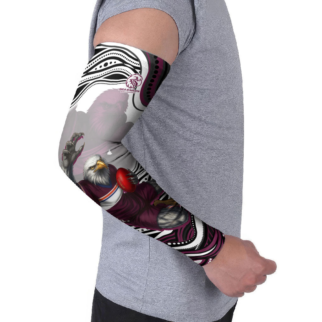 Personalized Manly Warringah Sea Eagles Arm Sleeves Aboriginal Dot Art - Dreamtime Rugby Mascot