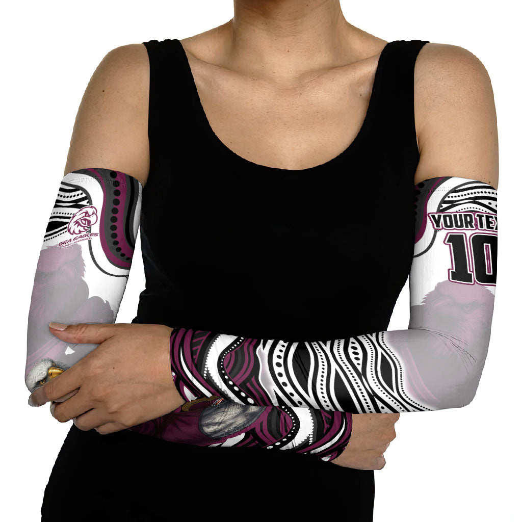 Personalized Manly Warringah Sea Eagles Arm Sleeves Aboriginal Dot Art - Dreamtime Rugby Mascot