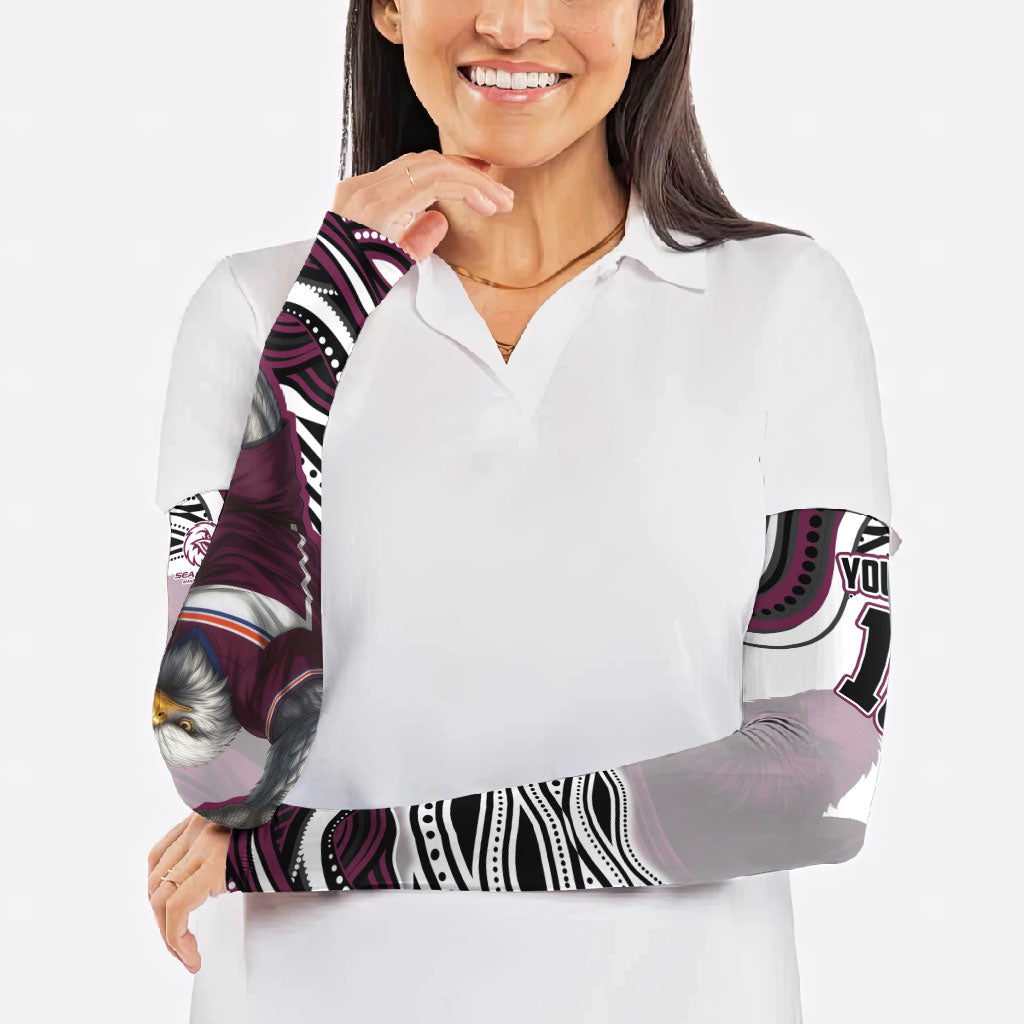 Personalized Manly Warringah Sea Eagles Arm Sleeves Aboriginal Dot Art - Dreamtime Rugby Mascot