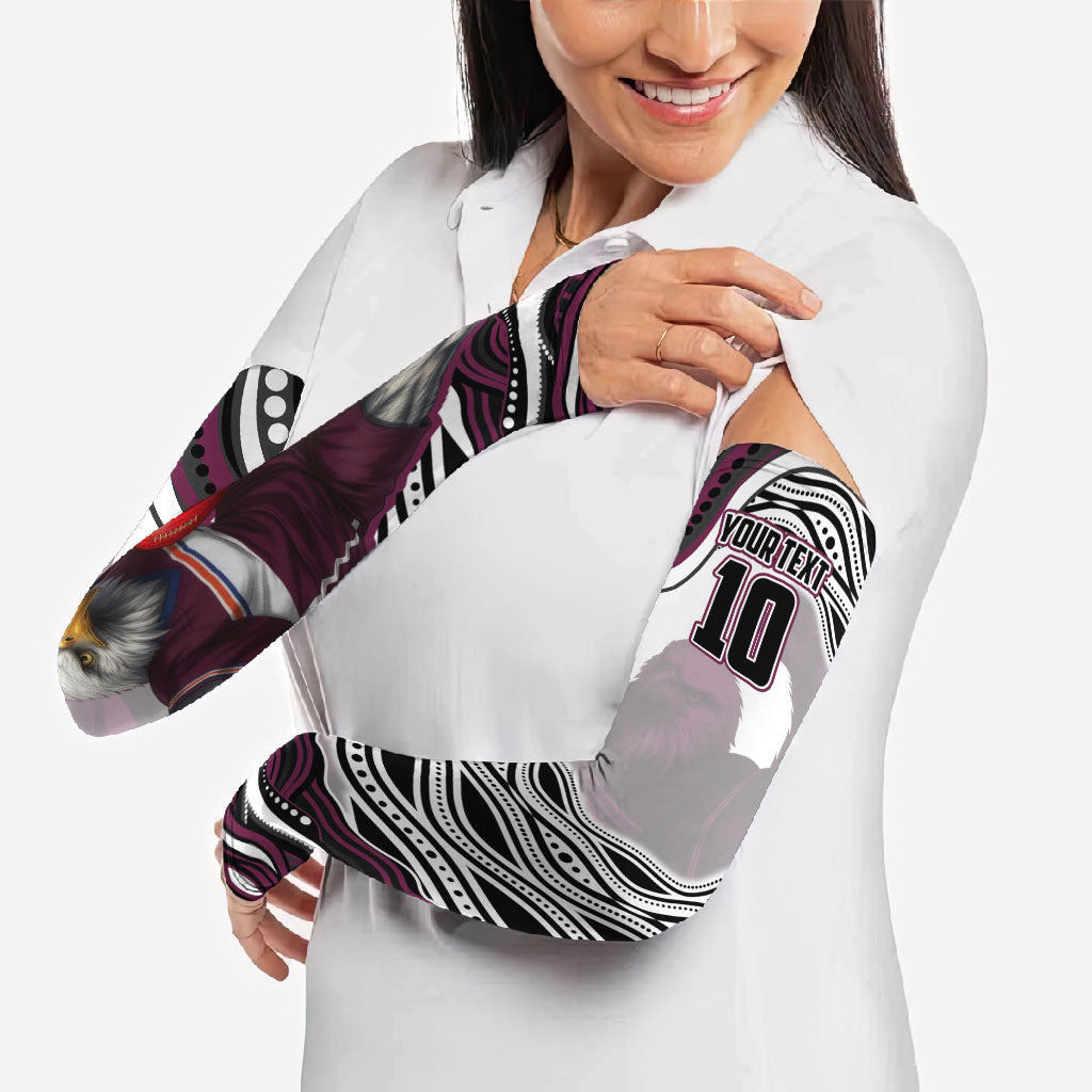 Personalized Manly Warringah Sea Eagles Arm Sleeves Aboriginal Dot Art - Dreamtime Rugby Mascot