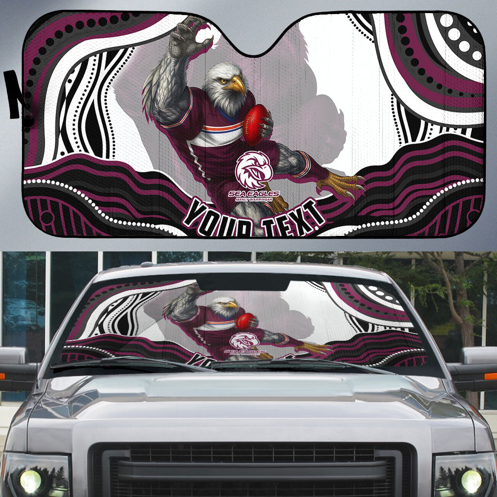Personalized Manly Warringah Sea Eagles Auto Sun Shade Aboriginal Dot Art - Dreamtime Rugby Mascot