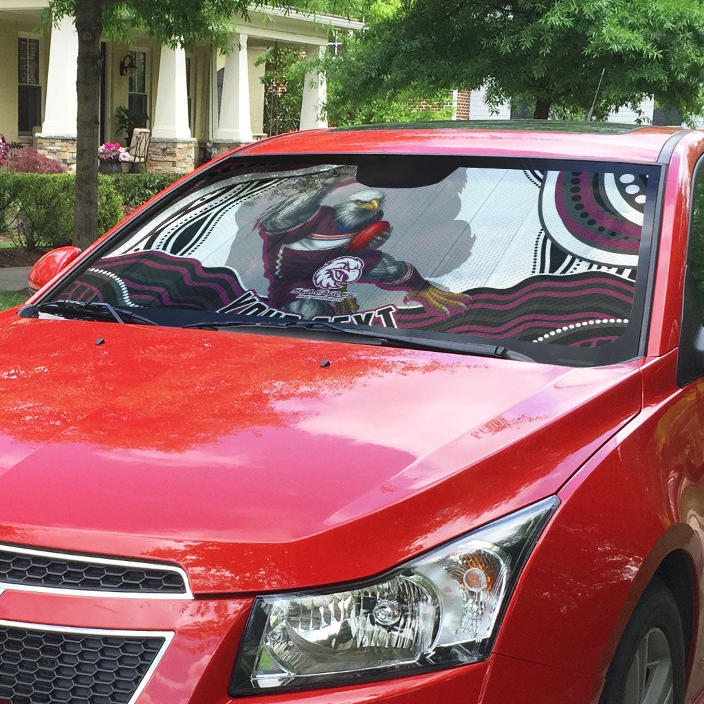 Personalized Manly Warringah Sea Eagles Auto Sun Shade Aboriginal Dot Art - Dreamtime Rugby Mascot