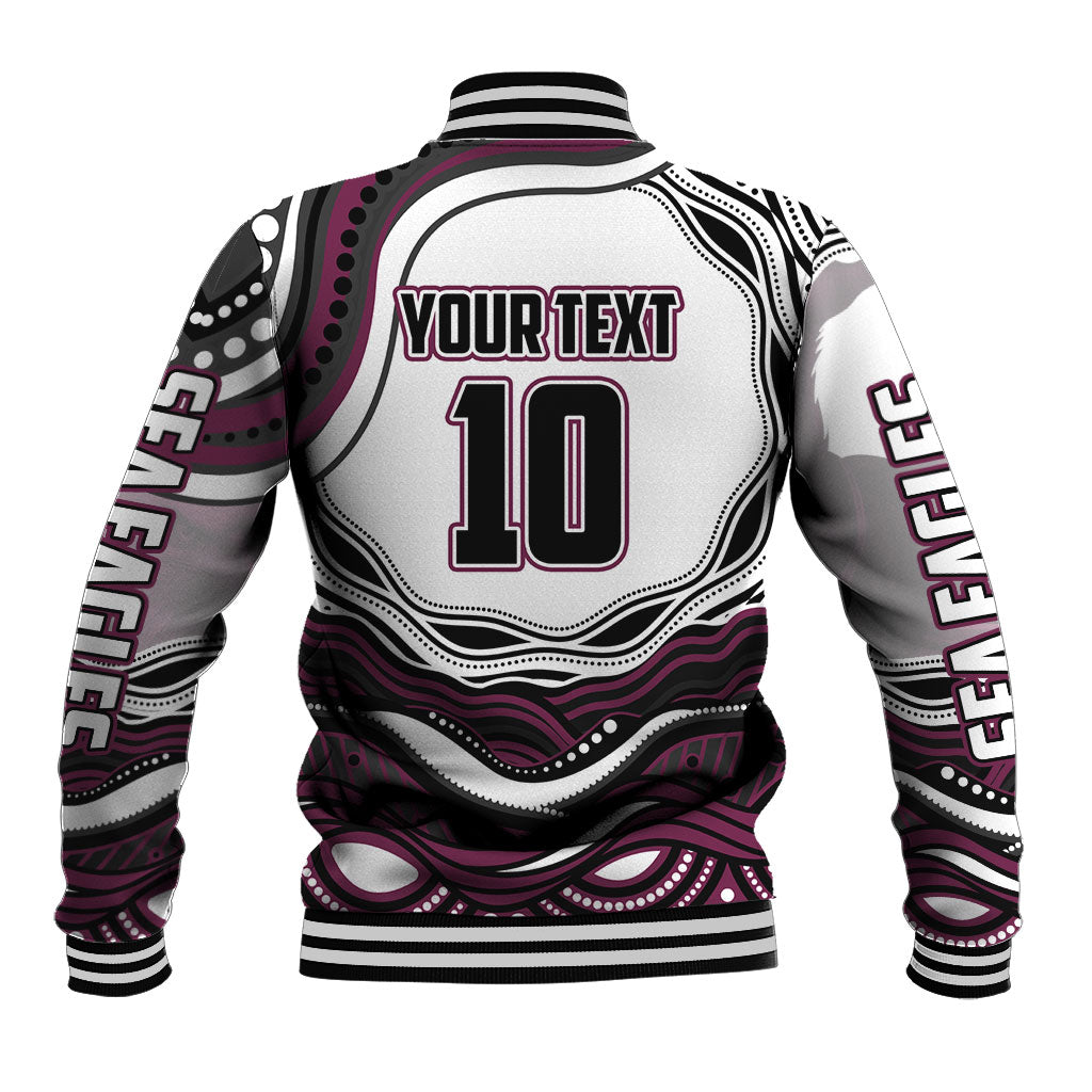 Personalized Manly Warringah Sea Eagles Baseball Jacket Aboriginal Dot Art - Dreamtime Rugby Mascot