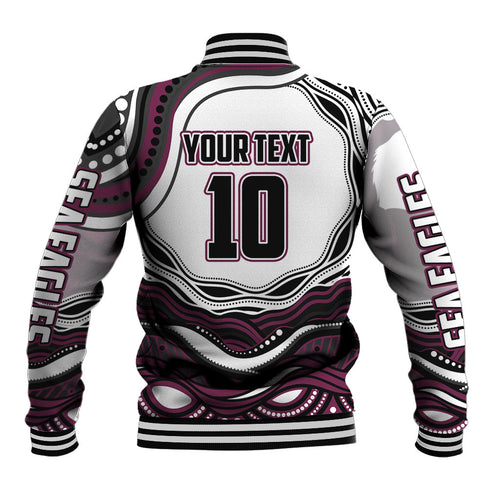 Personalized Manly Warringah Sea Eagles Baseball Jacket Aboriginal Dot Art - Dreamtime Rugby Mascot