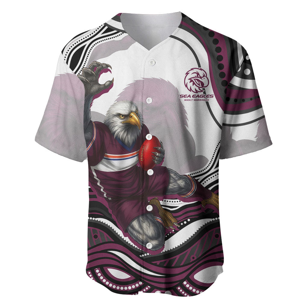 Personalized Manly Warringah Sea Eagles Baseball Jersey Aboriginal Dot Art - Dreamtime Rugby Mascot