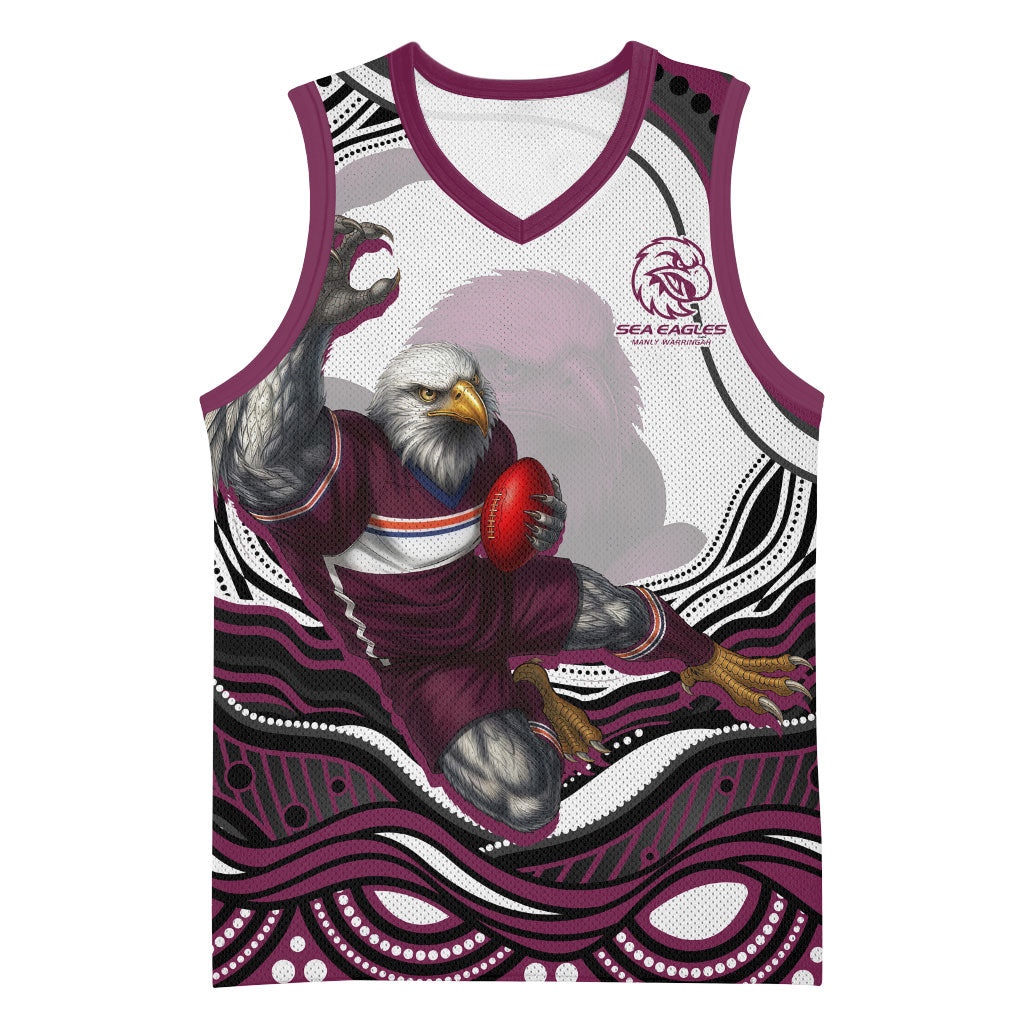 Personalized Manly Warringah Sea Eagles Basketball Jersey Aboriginal Dot Art - Dreamtime Rugby Mascot