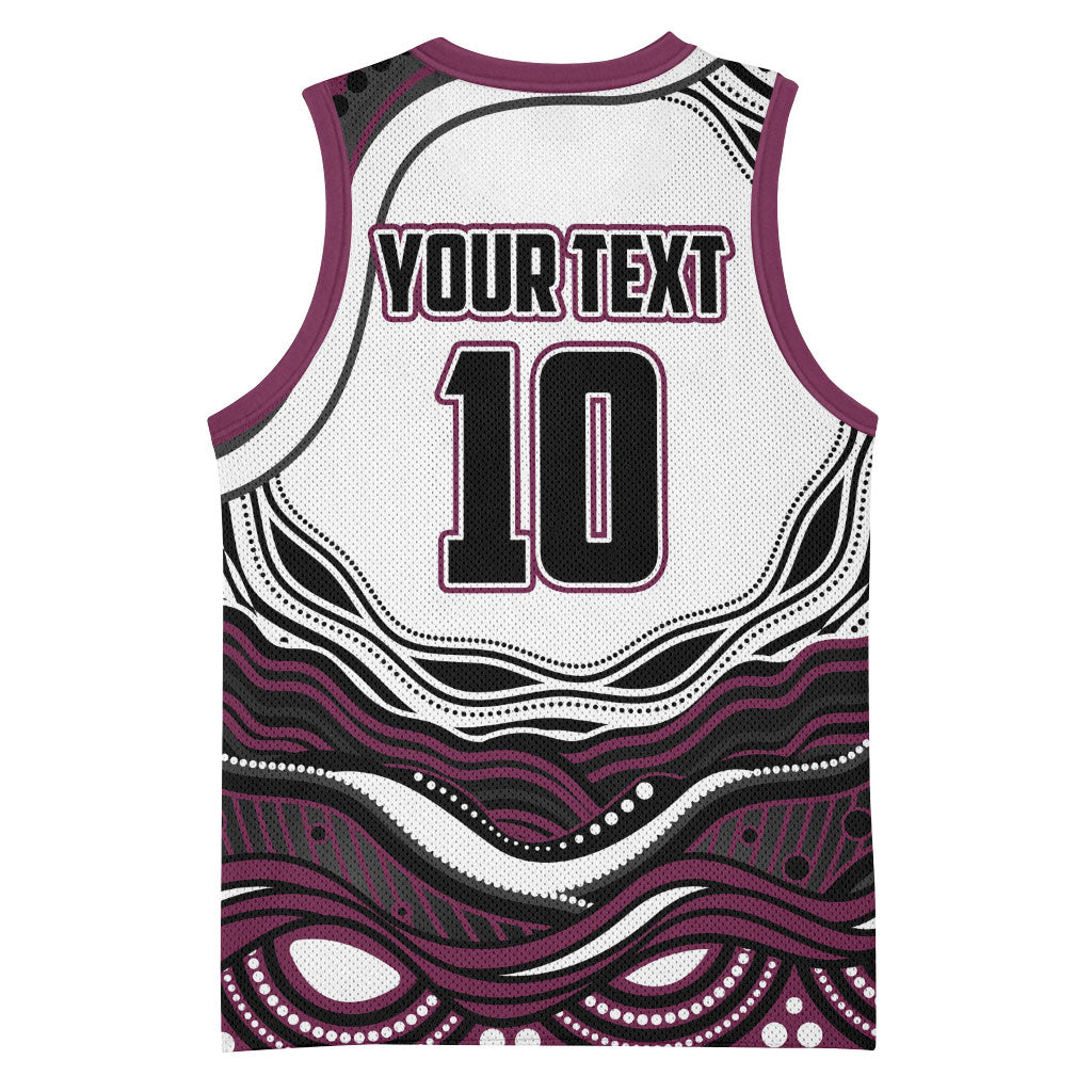Personalized Manly Warringah Sea Eagles Basketball Jersey Aboriginal Dot Art - Dreamtime Rugby Mascot
