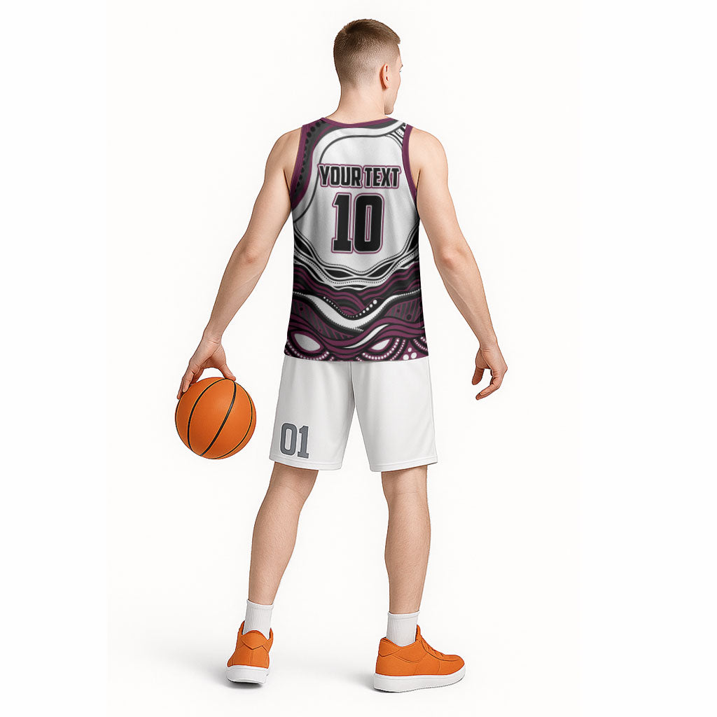 Personalized Manly Warringah Sea Eagles Basketball Jersey Aboriginal Dot Art - Dreamtime Rugby Mascot