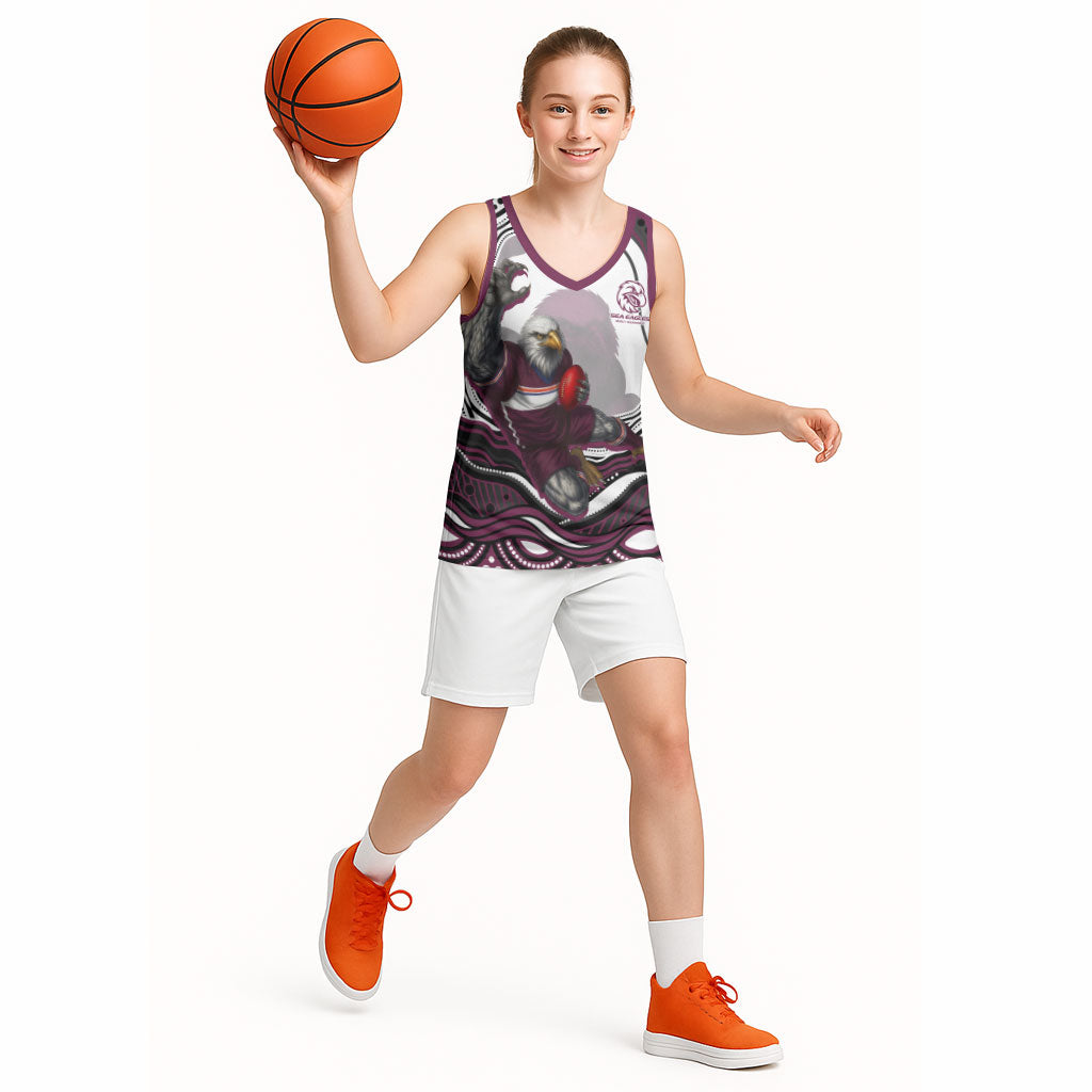 Personalized Manly Warringah Sea Eagles Basketball Jersey Aboriginal Dot Art - Dreamtime Rugby Mascot