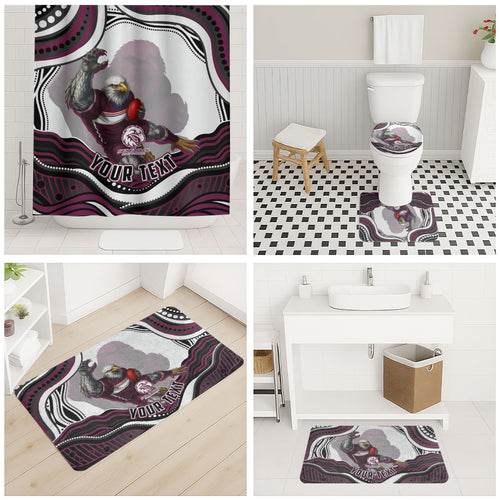 Personalized Manly Warringah Sea Eagles Bathroom Set Aboriginal Dot Art - Dreamtime Rugby Mascot
