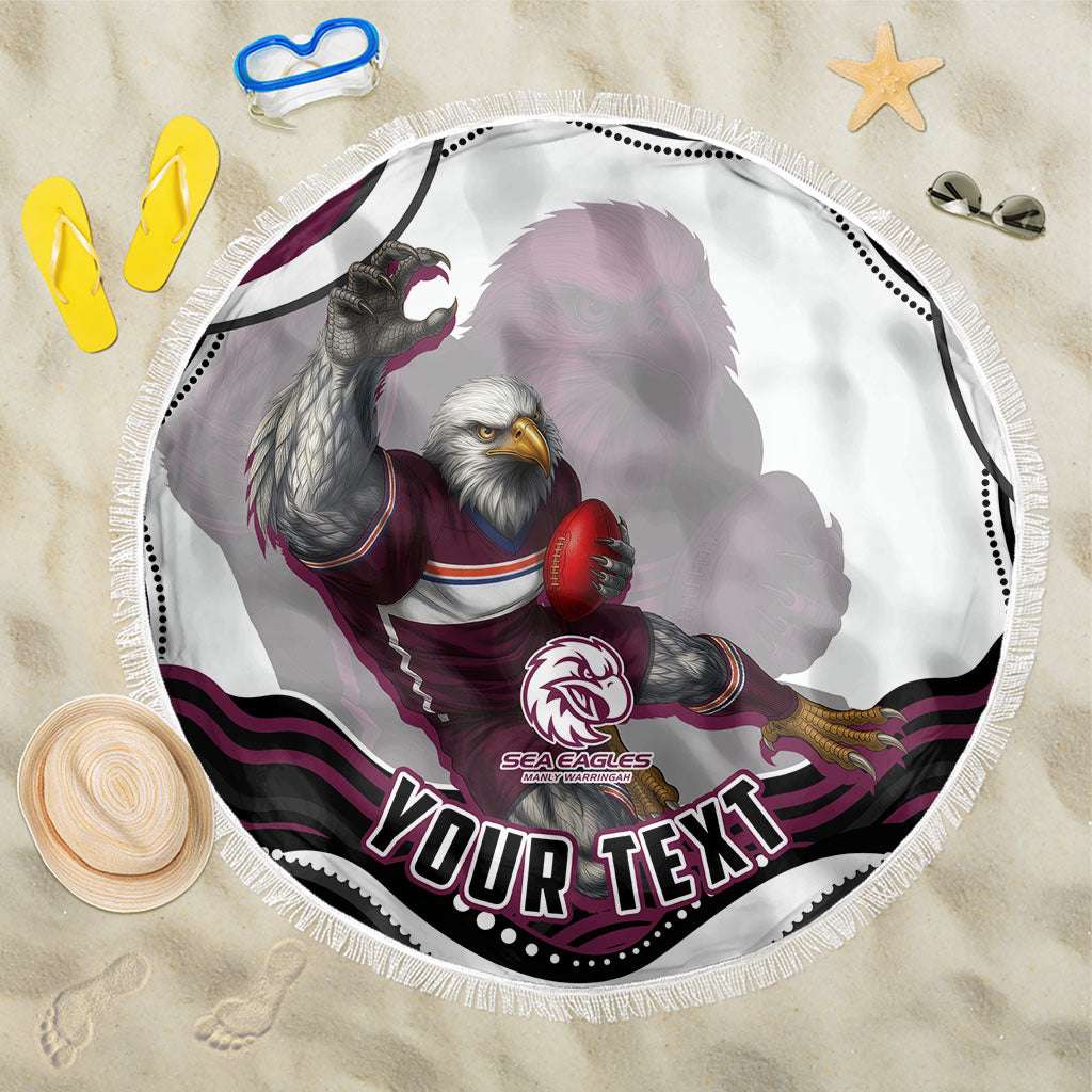 Personalized Manly Warringah Sea Eagles Beach Blanket Aboriginal Dot Art - Dreamtime Rugby Mascot