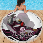 Personalized Manly Warringah Sea Eagles Beach Blanket Aboriginal Dot Art - Dreamtime Rugby Mascot