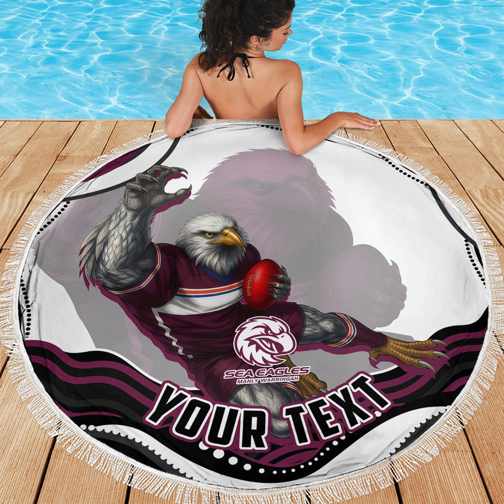 Personalized Manly Warringah Sea Eagles Beach Blanket Aboriginal Dot Art - Dreamtime Rugby Mascot