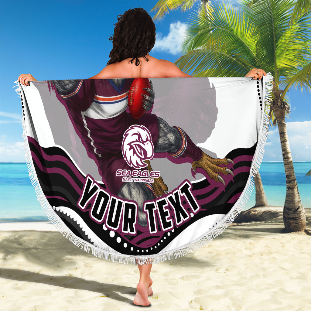 Personalized Manly Warringah Sea Eagles Beach Blanket Aboriginal Dot Art - Dreamtime Rugby Mascot
