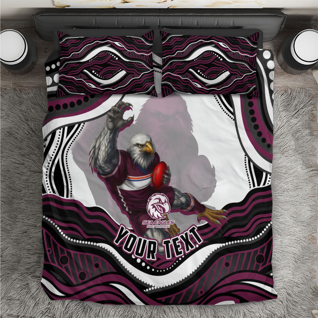 Personalized Manly Warringah Sea Eagles Bedding Set Aboriginal Dot Art - Dreamtime Rugby Mascot