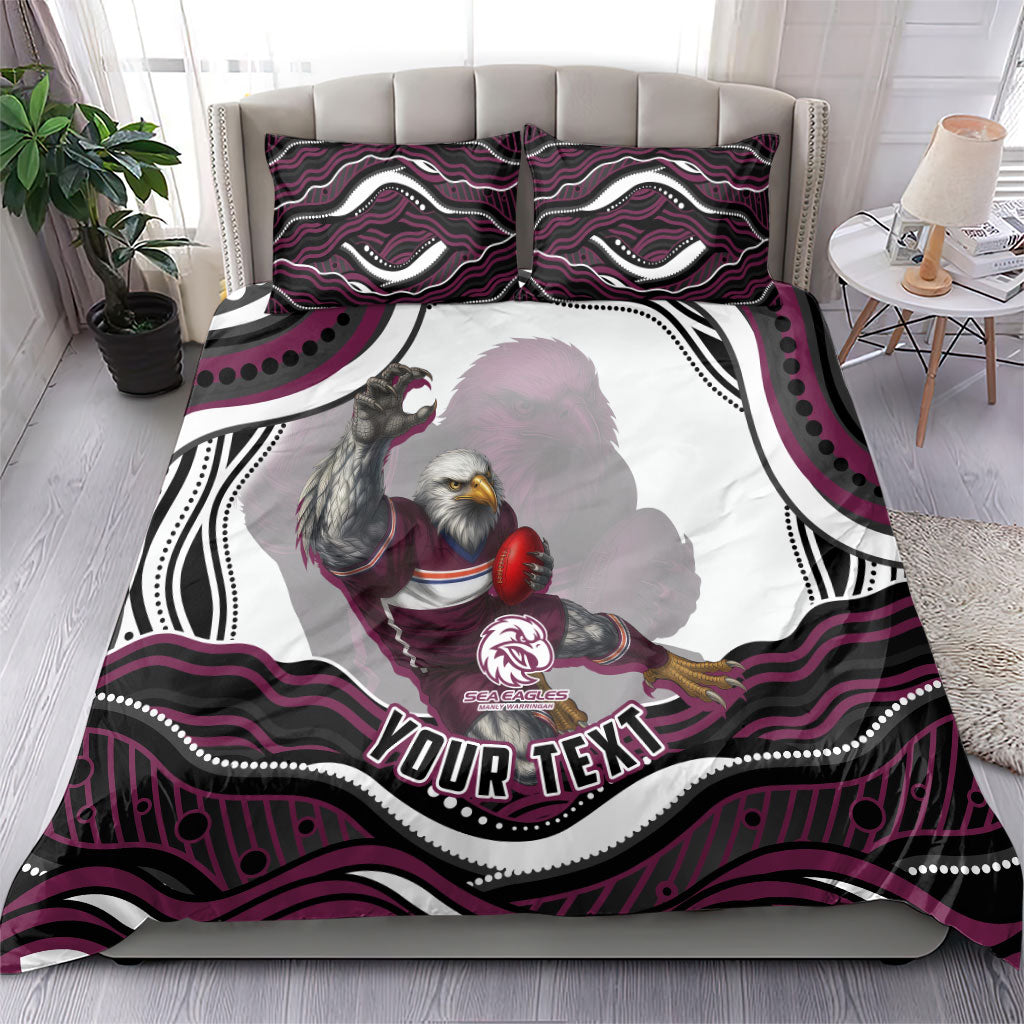 Personalized Manly Warringah Sea Eagles Bedding Set Aboriginal Dot Art - Dreamtime Rugby Mascot
