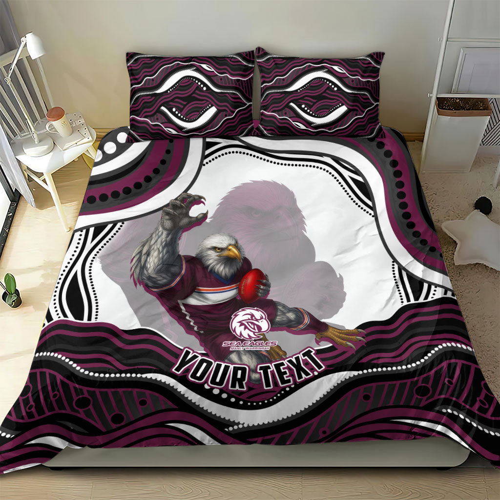 Personalized Manly Warringah Sea Eagles Bedding Set Aboriginal Dot Art - Dreamtime Rugby Mascot