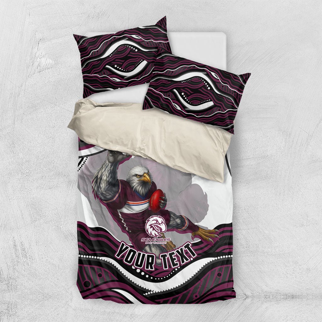 Personalized Manly Warringah Sea Eagles Bedding Set Aboriginal Dot Art - Dreamtime Rugby Mascot