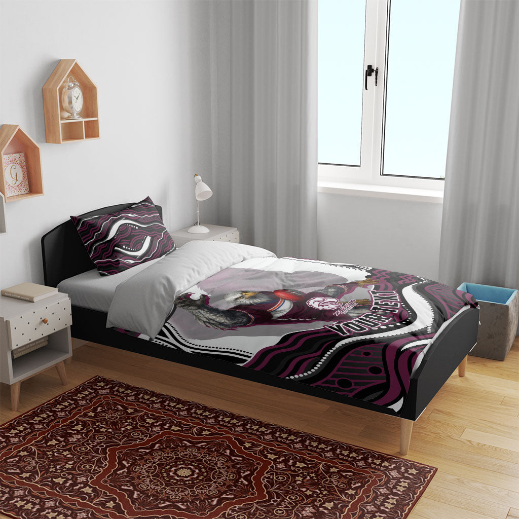 Personalized Manly Warringah Sea Eagles Bedding Set Aboriginal Dot Art - Dreamtime Rugby Mascot