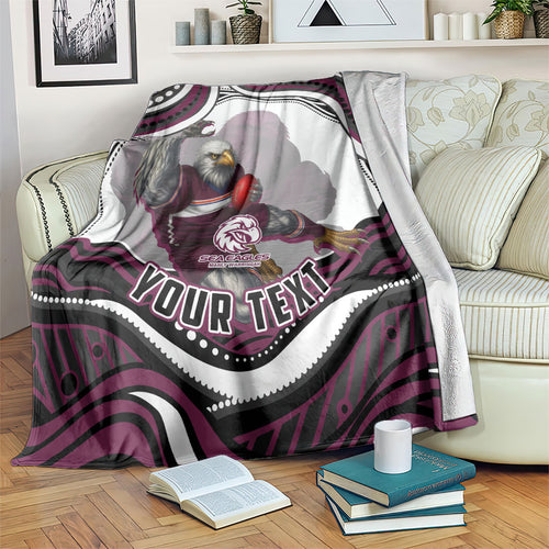 Personalized Manly Warringah Sea Eagles Blanket Aboriginal Dot Art - Dreamtime Rugby Mascot