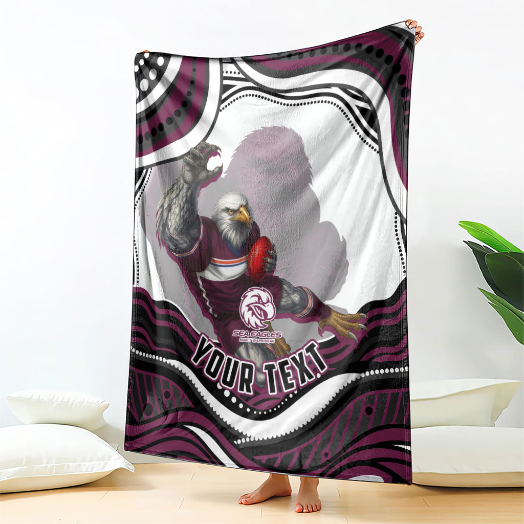 Personalized Manly Warringah Sea Eagles Blanket Aboriginal Dot Art - Dreamtime Rugby Mascot