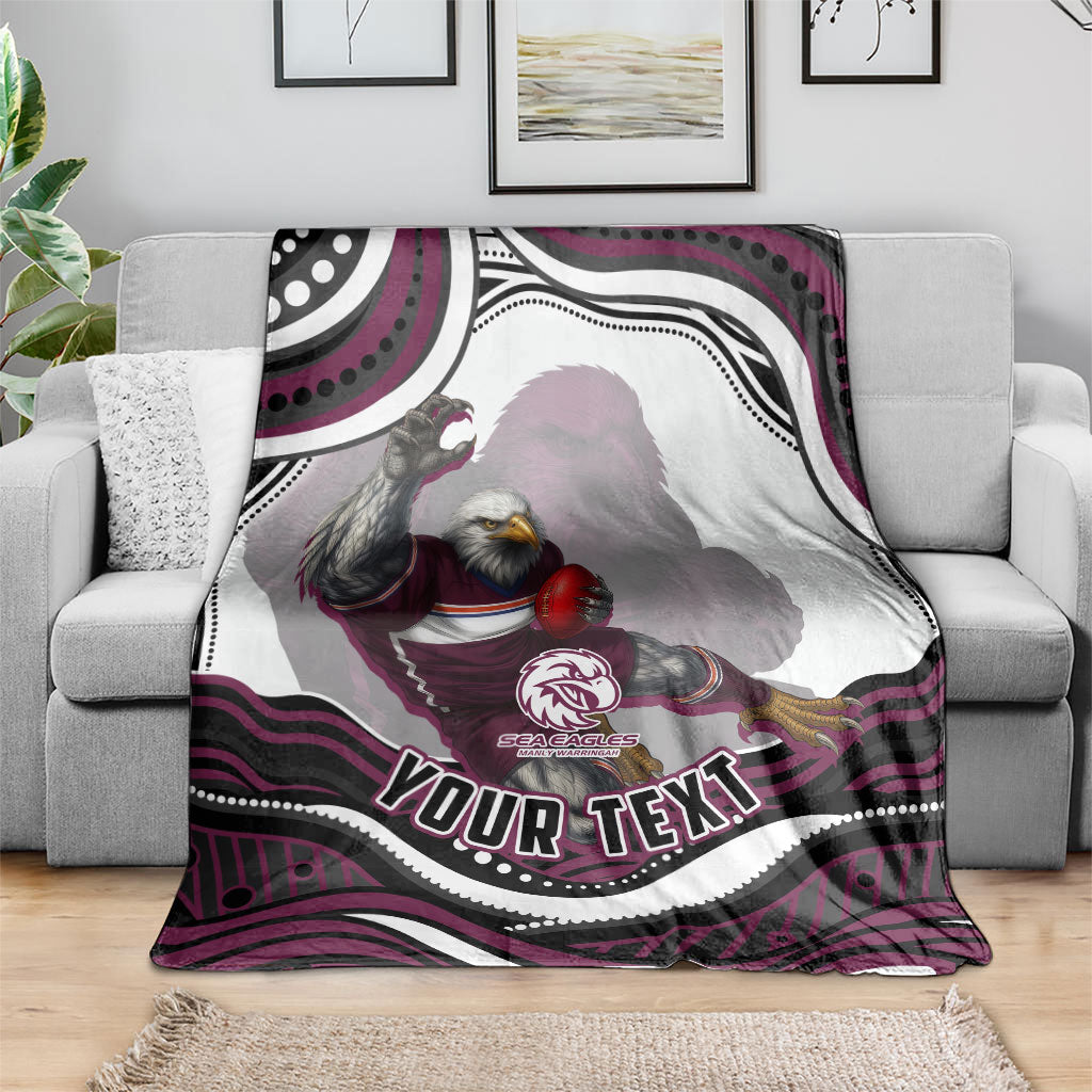Personalized Manly Warringah Sea Eagles Blanket Aboriginal Dot Art - Dreamtime Rugby Mascot